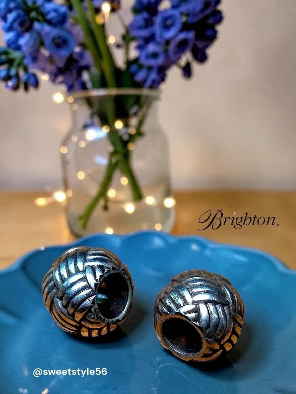 BRIGHTON Vintage Basket Weave Silver Slider Beads, SET OF 2!